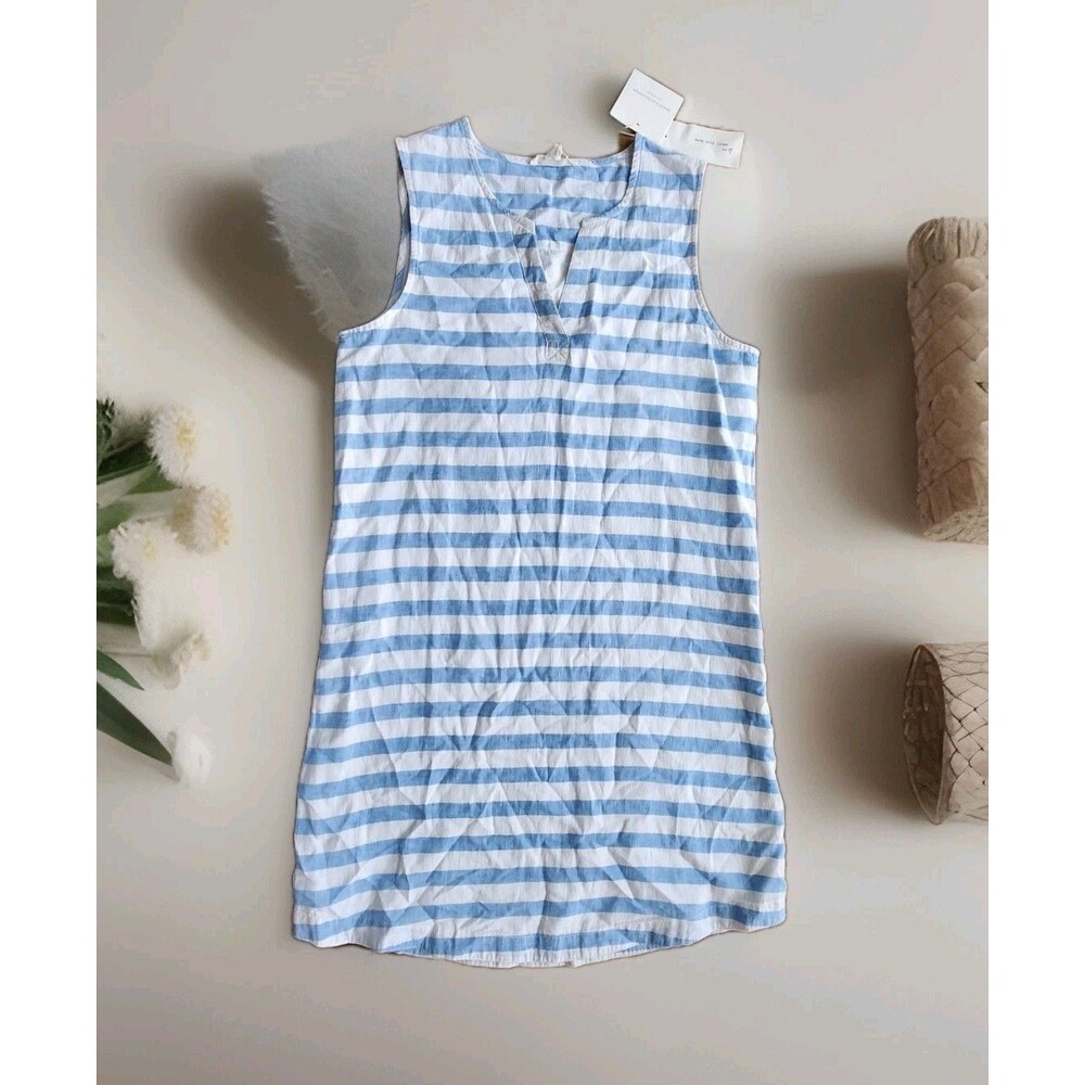 Beach Lunch Lounge NWT Blue White Nautical Linen Blend Shift Dress Sz S MSRP $58 - Picture 2 of 10